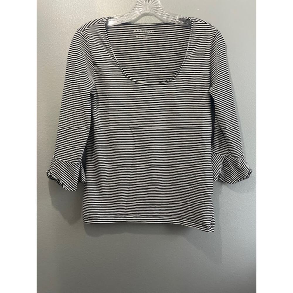 Philisophy Size Small Top Knit 3/4 Sleeve Scoop Neck Black / White Stripe
